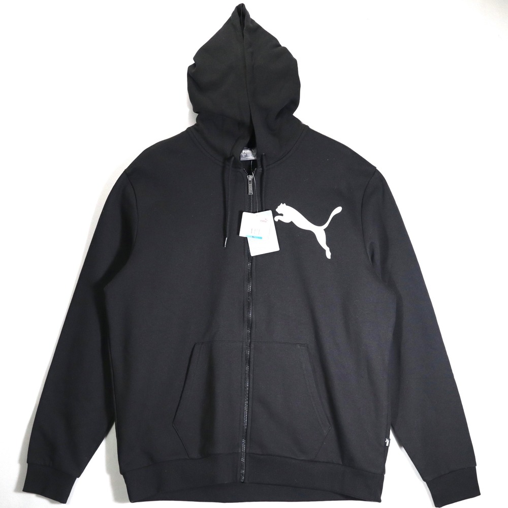 Puma Big Logo Hoodie Mens XL Black Full Zip Fleece Sweatshirt 580567 01 Athletic
